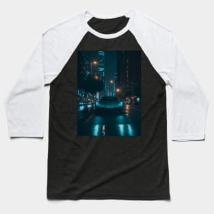 Chicago Night Ride Teal Sports Car Baseball T-Shirt